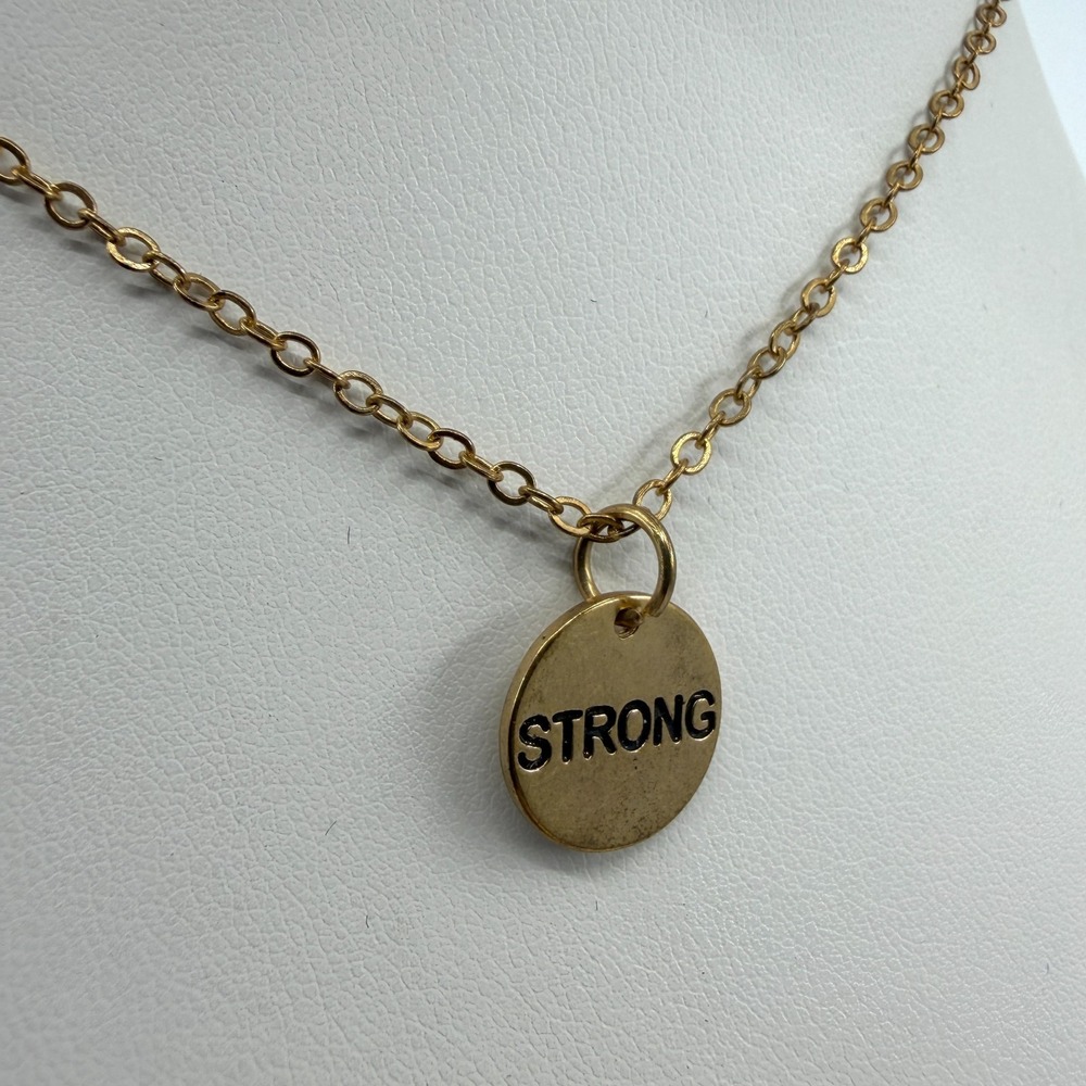 Strong Message Pendant Necklace Gold Tone Minimalist Everyday Jewelry Gift Idea